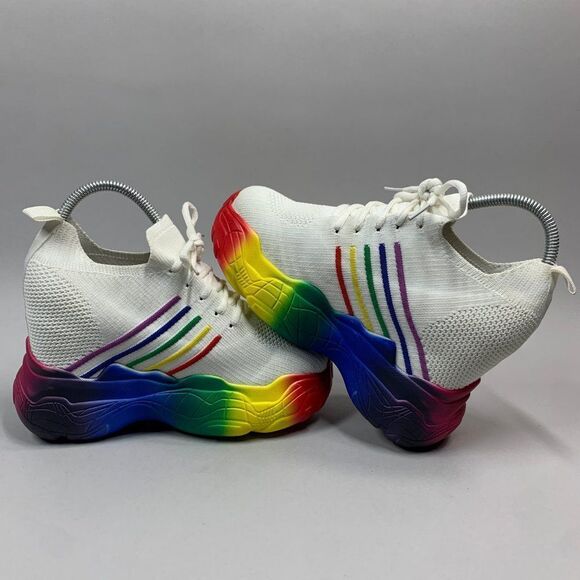 Anthony Wang Shoes Women's‎ 7.5 Rainbow Extra High Hidden Wedge Fashion Sneakers - Picture 8 of 14